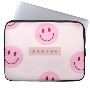 Personalized Pastel Pink Smiley Face  Laptop Sleeve