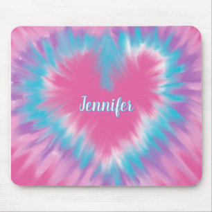 Personalized Pastel Pink tie-dye heart  Mouse Pad