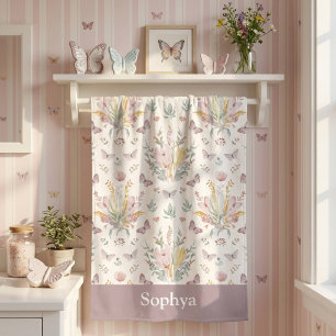 Personalized Pastel Purple Butterfly Kids Beach Towel