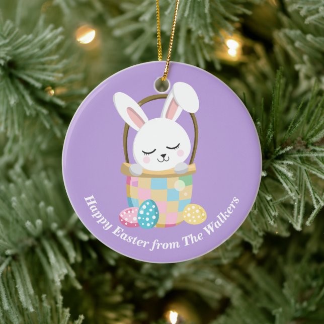 Personalized Pastel Purple Happy Easter Bunny Ceramic Tree Decoration (Tree)