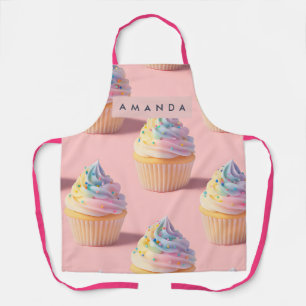 Personalized Pastel Rainbow Cupcake Pattern Apron