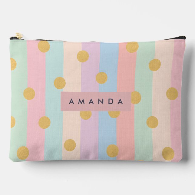 Personalized Pastel Rainbow Stripes with Dots Accessory Pouch (Front)