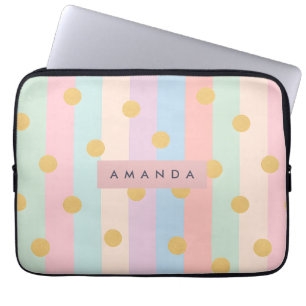 Personalized Pastel Rainbow Stripes with Dots Laptop Sleeve