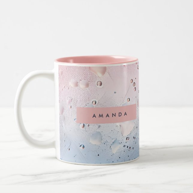 Personalized Pastel Raindrop & Ombre Watercolor Two-Tone Coffee Mug (Left)
