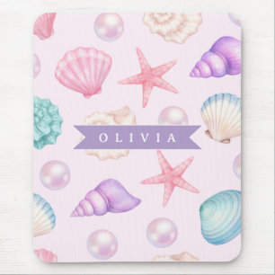 Personalized Pastel Seashell Coastal Custom Name Mouse Mat