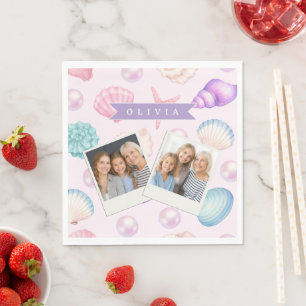 Personalized Pastel Seashell Coastal Custom Name Napkin