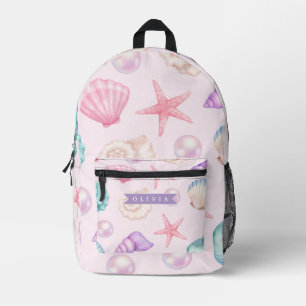Personalized Pastel Seashell Coastal Custom Name Printed Backpack