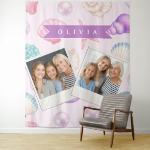 Personalized Pastel Seashell Coastal Custom Name Tapestry