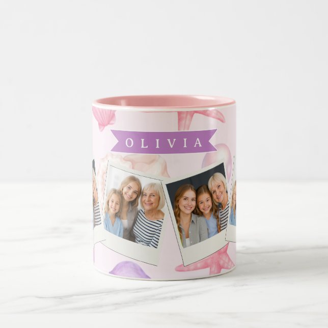 Personalized Pastel Seashell Coastal Custom Name Two-Tone Coffee Mug (Center)