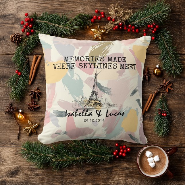 Personalized Pastel Skyline Couple Pillow (Creator Uploaded)