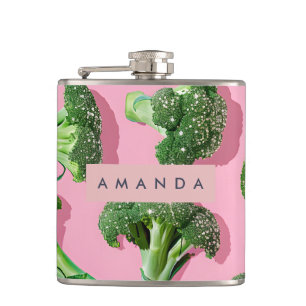 Personalized Pastel Sparkle Green Broccoli Hip Flask