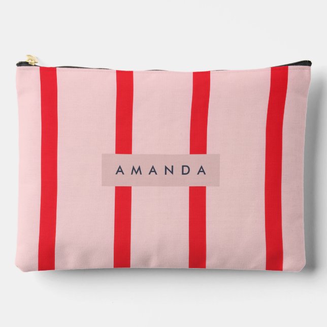 Personalized Pastel  Stripes with Floral Accent Accessory Pouch (Front)