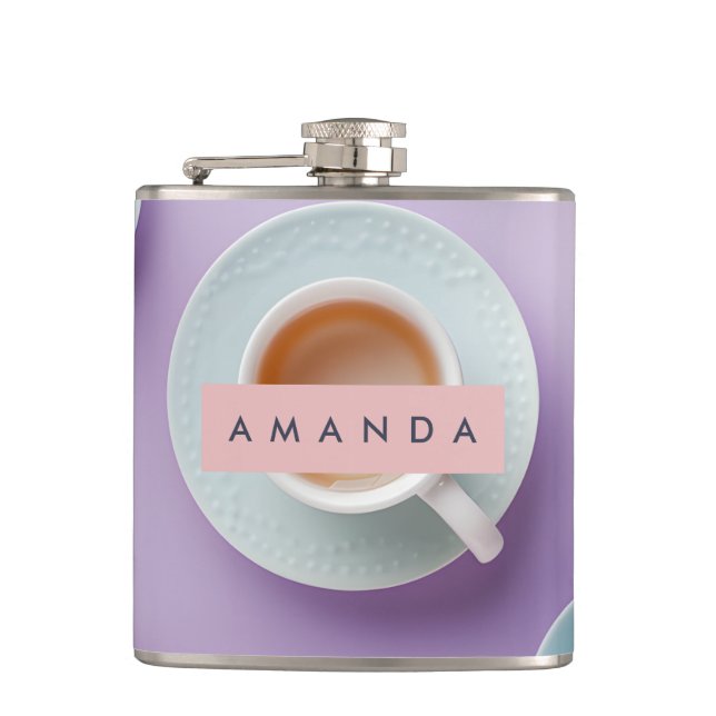 Personalized Pastel Tea Party Bliss Hip Flask (Front)