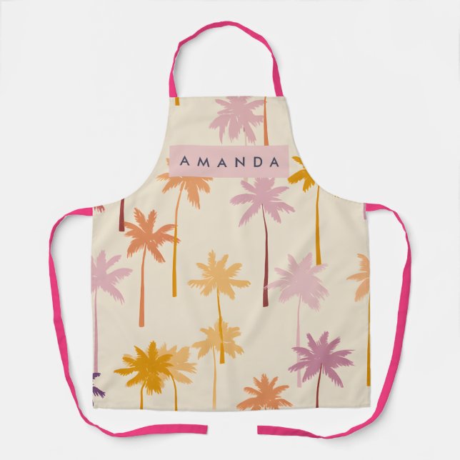 Personalized Pastel Tropical Sunset Palm Tree Apron (Front)