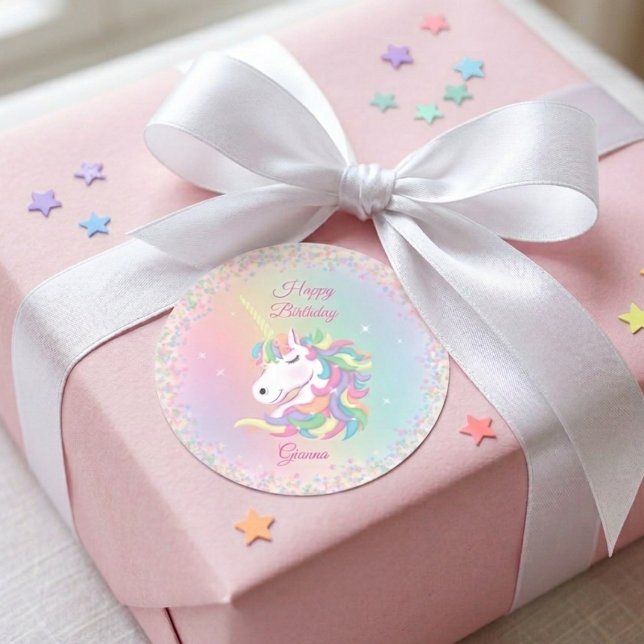Personalized Pastel Unicorn Happy Birthday Sticker (Creator Uploaded)