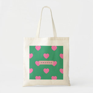 Personalized Pastel Vibrant Pink Heart Tote Bag