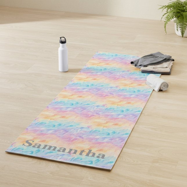 Personalized Pastel Watercolor Waves Yoga Mat (Creator Uploaded)