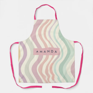 Personalized Pastel Wavy Stripe Style Apron
