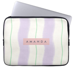 Personalized Pastel Wavy Stripes in Lavender Laptop Sleeve