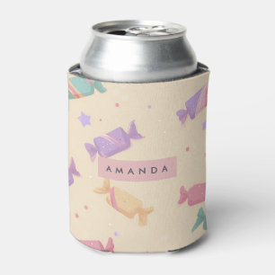 Personalized Pastel Wrapped Candy Pattern Can Cooler