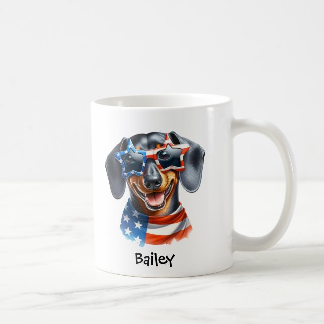 Personalized Patriotic 4th of July Dachshund Mug (Right)