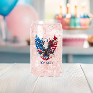 Personalized Patriotic Colors America Bold Eagle Can Glass