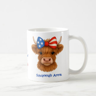Personalized Patriotic Highland Cow Coffee Mug