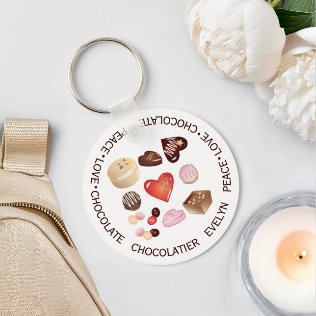 Personalized Peace Love Chocolate Candy Key Ring (Creator Uploaded)