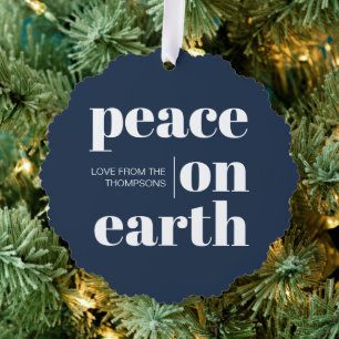 Personalized Peace On Earth Christmas Minimalist Tree Decoration Card