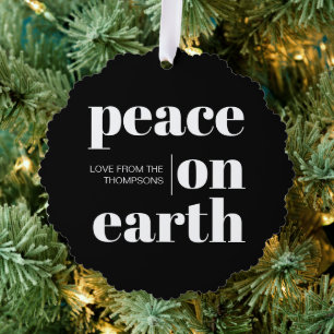 Personalized Peace On Earth Christmas Minimalist Tree Decoration Card