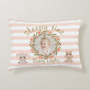 Personalized Peach and White Baby Custom Name  Decorative Cushion