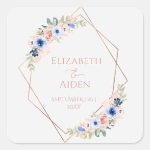 Personalized Peach Blue Light-Grey Square Sticker
