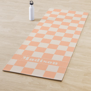 Personalized Peach Checkered Pastel Pattern Yoga Mat