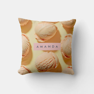 Personalized Peach Ice Cream Scoop  Cushion