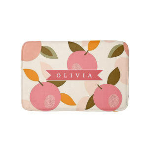 Personalized Peach Pattern Cute Retro Summer Bath Mat