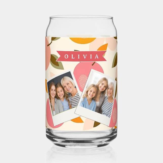 Personalized Peach Pattern Cute Retro Summer Can Glass (Front)