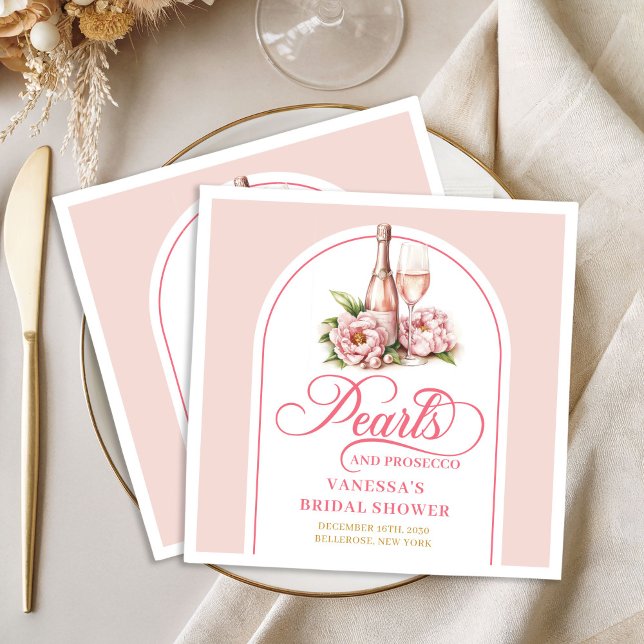 Personalized pearls and prosecco napkin blush gold (Personalized pearls and prosecco napkins blush

)