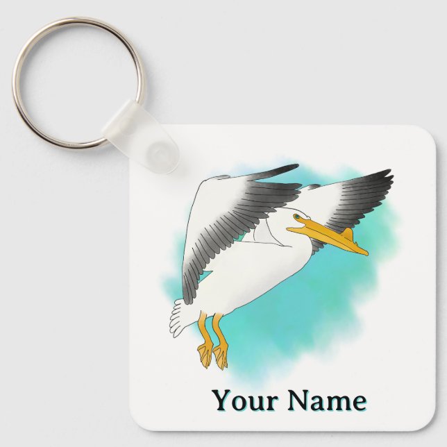 Personalized Pelican Blue Background Key Ring (Front)