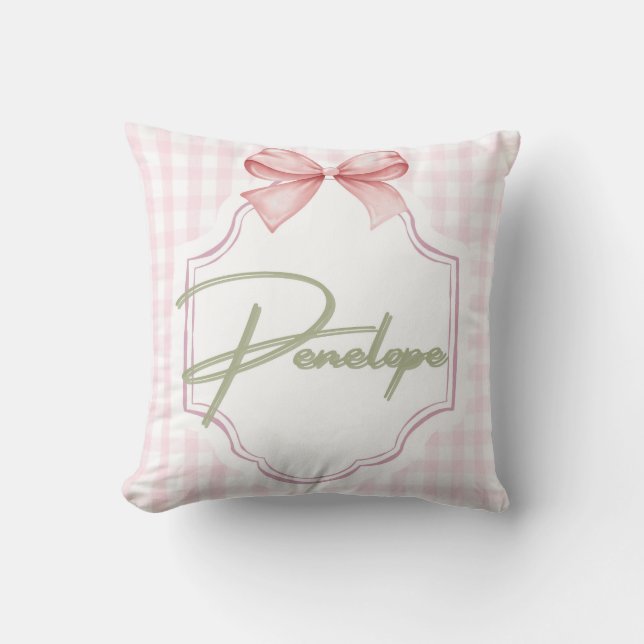 Personalized Penelope Baby Girl Nursery Gingham  Cushion (Front)