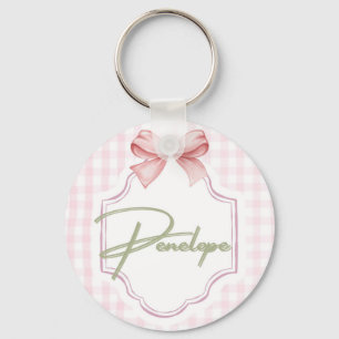 Personalized Penelope Baby Girl Nursery Gingham Key Ring