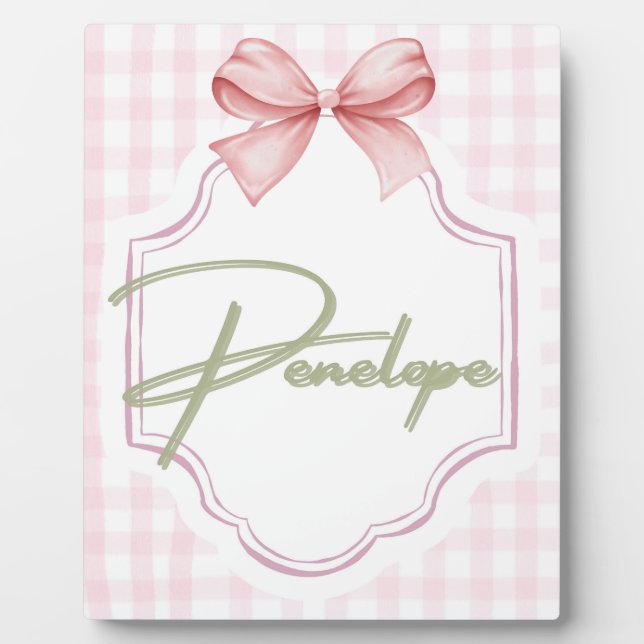 Personalized Penelope Baby Girl Nursery Gingham  Plaque (Front)