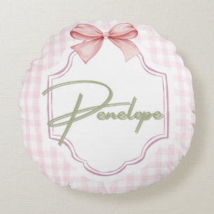 Personalized Penelope Baby Girl Nursery Gingham Round Cushion