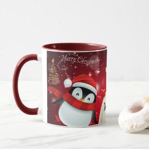 PERSONALIZED PENGUIN & BEAR MERRY CHRISTMAS COFFEE MUG