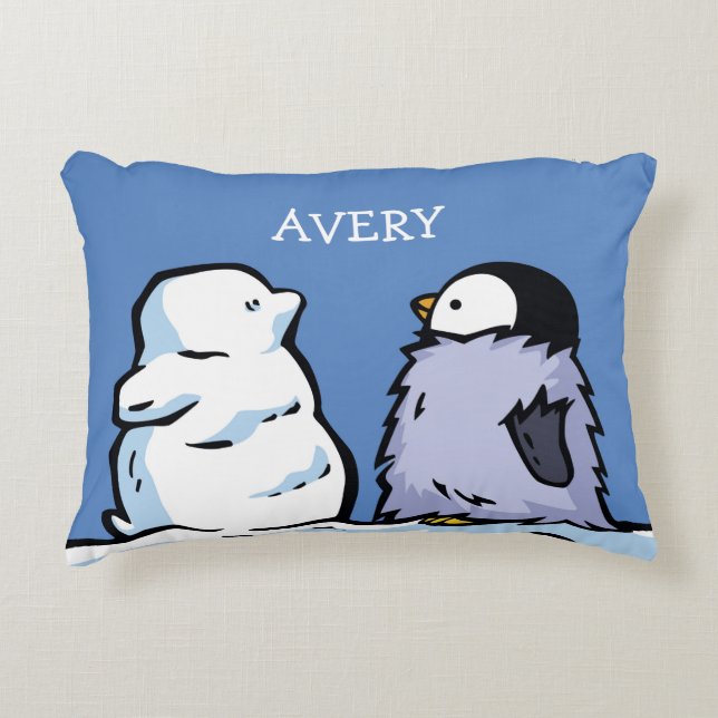 Personalized Penguin Chick Snow Nursery Pillow (Front)