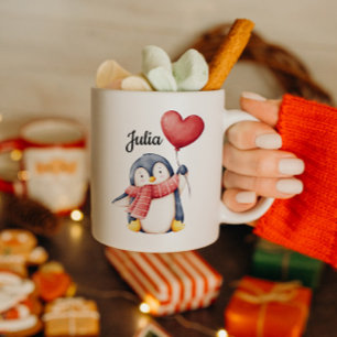 Personalized Penguin Mug With Heart Balloon