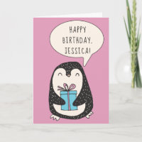Personalized Penguin with a Wrapped Gift Birthday