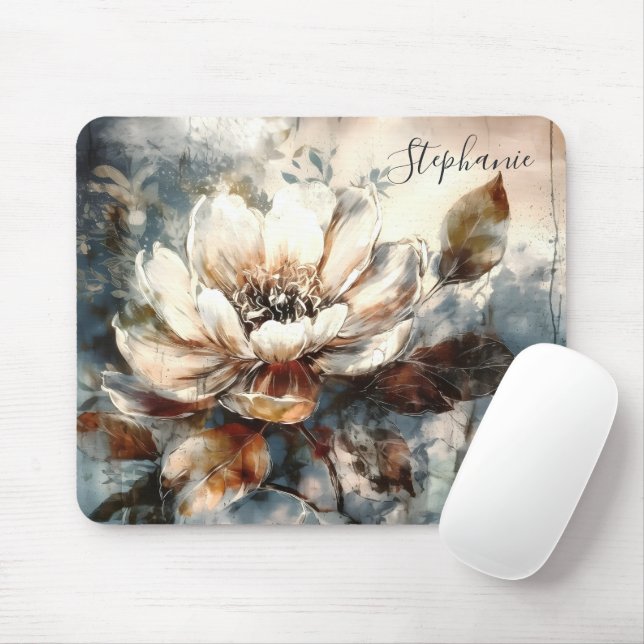 Personalized Peony Watercolor Bloom Art Mouse Mat (With Mouse)