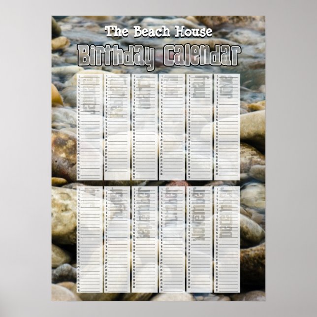 Personalized Perpetual Beach Birthday Calendar Poster (Front)