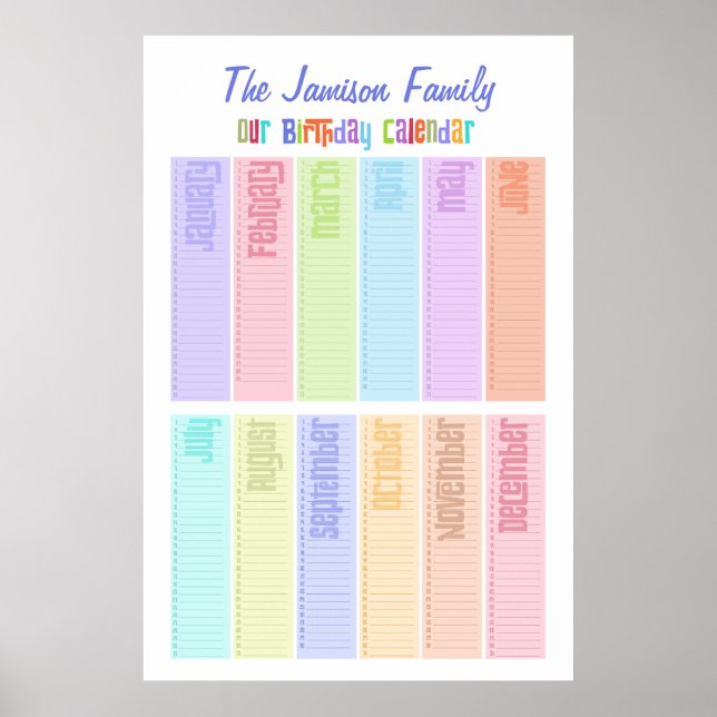 Personalized Perpetual Birthday Calendar Poster (Front)