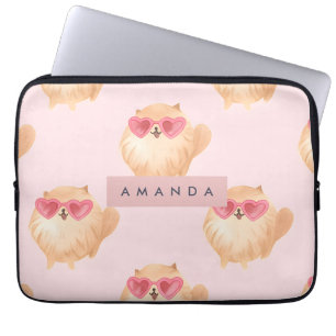 Personalized Persian Cat with Heart Sunglasses Laptop Sleeve